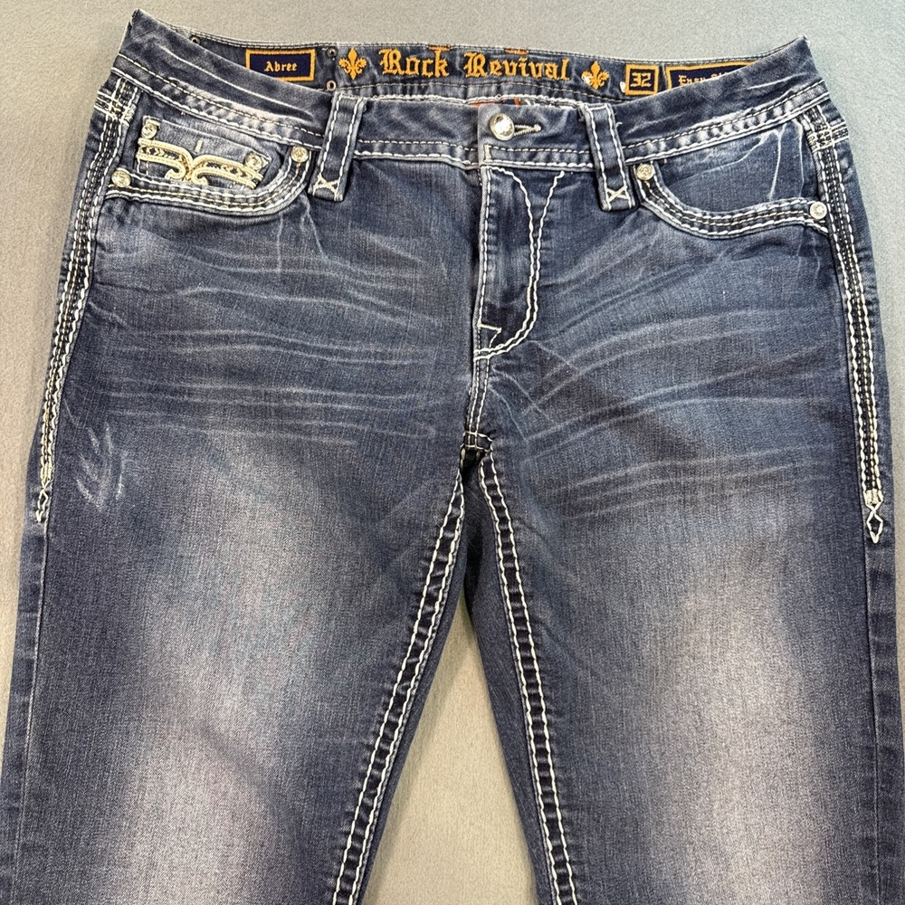 Rock Revival Abree Easy Skinny Jeans womens 33x31 THICK STITCH WHISKERING - Picture 4 of 10